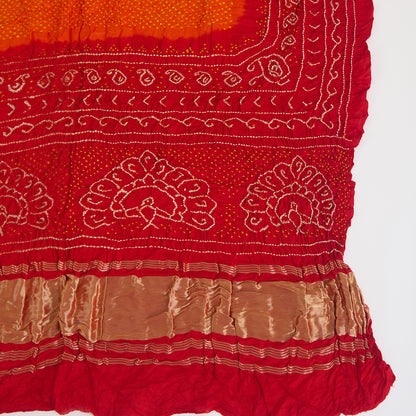 Red Orange Gaji Silk Bandhej Lagdi Patta Pallu Dupatta