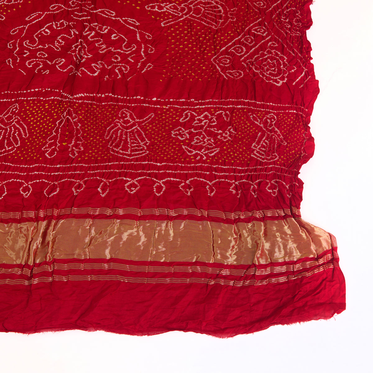 Red Gaji Silk Bandhej Lagdi Patta Pallu Dupatta