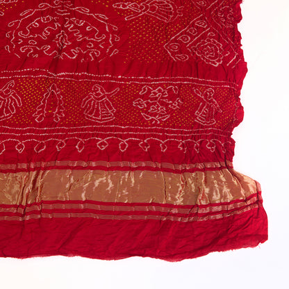 Red Gaji Silk Bandhej Lagdi Patta Pallu Dupatta
