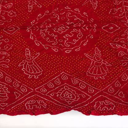 Red Gaji Silk Bandhej Lagdi Patta Pallu Dupatta