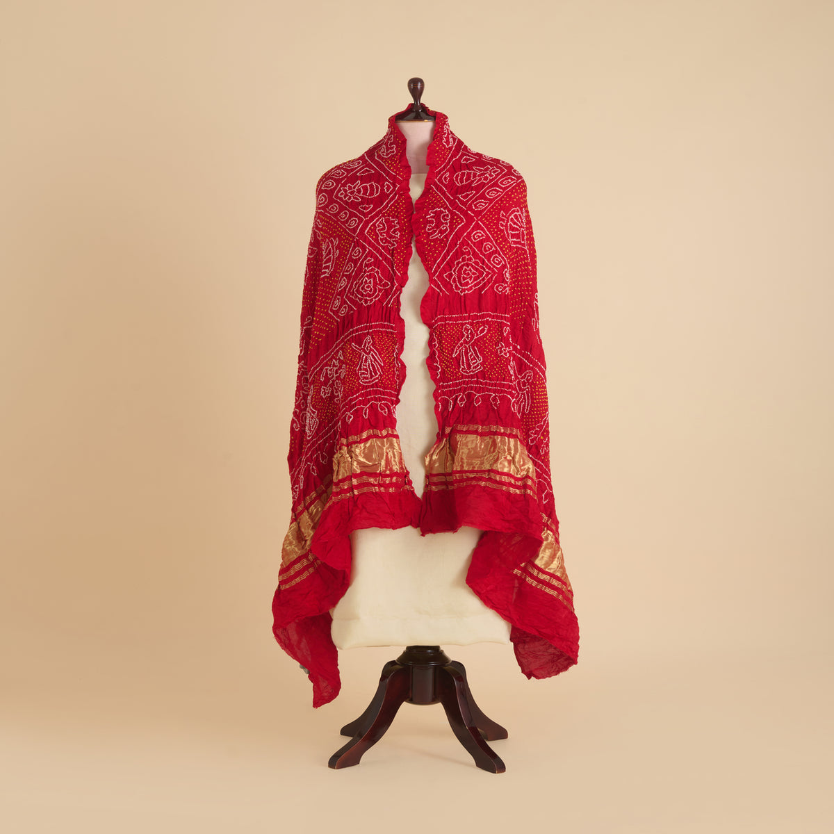 Red Gaji Silk Bandhej Lagdi Patta Pallu Dupatta