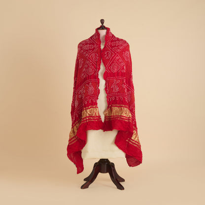 Red Gaji Silk Bandhej Lagdi Patta Pallu Dupatta