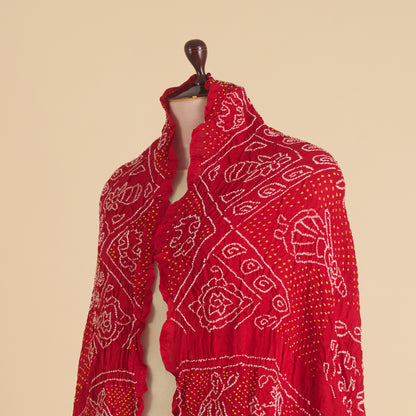 Red Gaji Silk Bandhej Lagdi Patta Pallu Dupatta