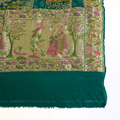 Rama Green Georgette Bandhej Hand Woven Gold Resham Jaal Dupatta