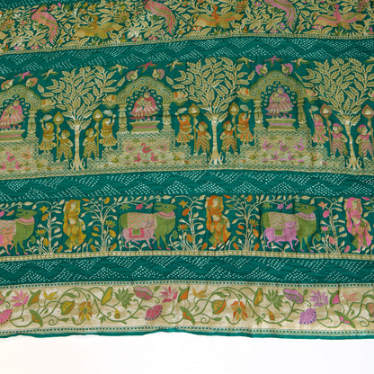 Rama Green Georgette Bandhej Hand Woven Gold Resham Jaal Dupatta
