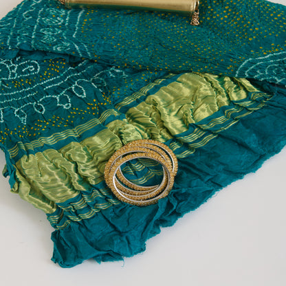 Rama Green Gaji Silk Bandhej Lagdi Patta Pallu Dupatta