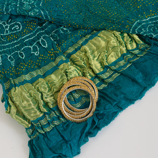 Rama Green Gaji Silk Bandhej Lagdi Patta Pallu Dupatta