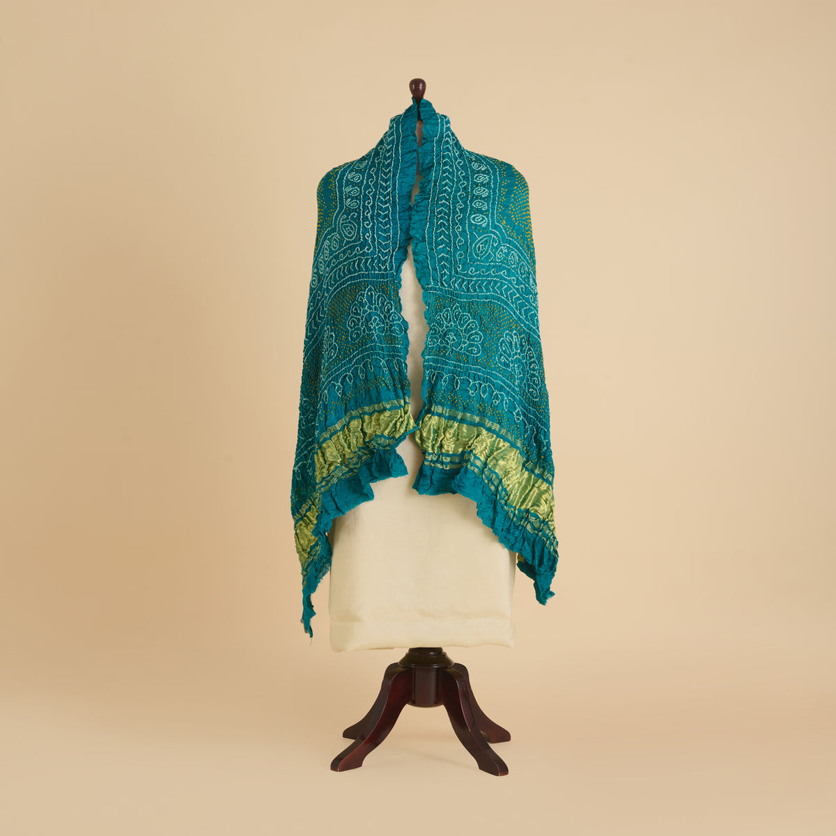 Rama Green Gaji Silk Bandhej Lagdi Patta Pallu Dupatta
