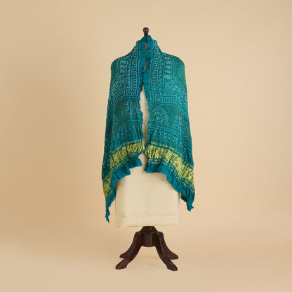 Rama Green Gaji Silk Bandhej Lagdi Patta Pallu Dupatta
