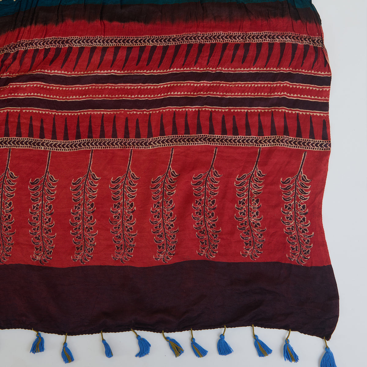 Red Blue Gajji Silk Bandhej Ajrakh Dupatta