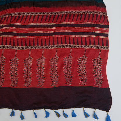 Red Blue Gajji Silk Bandhej Ajrakh Dupatta