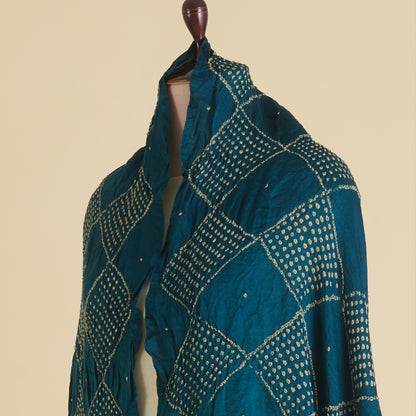 Red Blue Gajji Silk Bandhej Ajrakh Dupatta