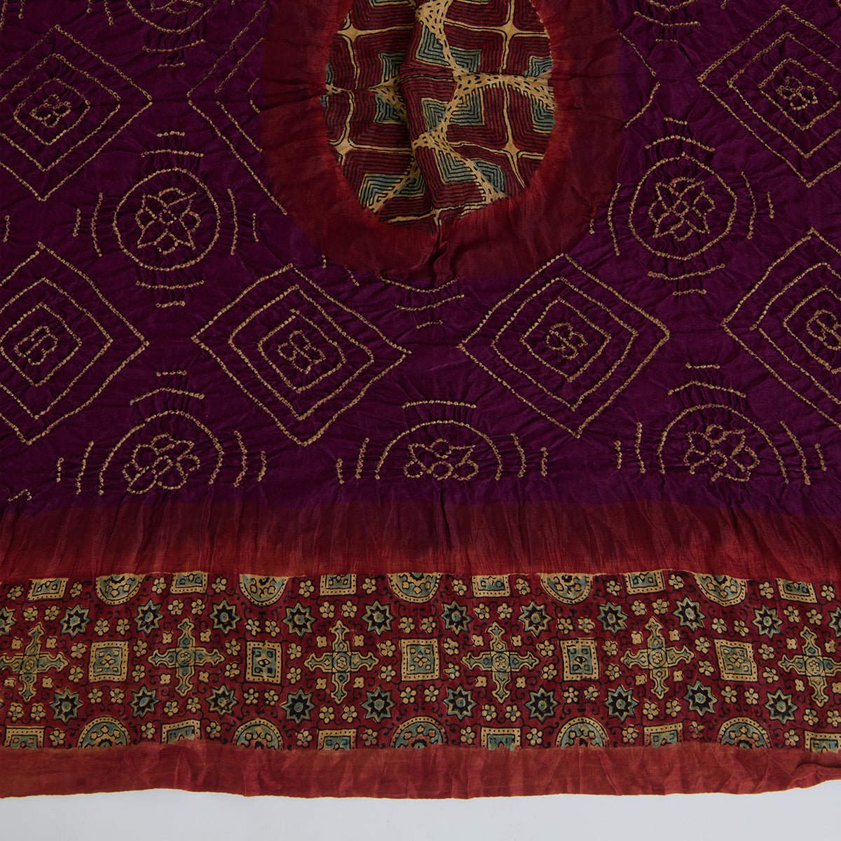 Rust Purple Gajji Silk Bandhej Ajrakh Dupatta