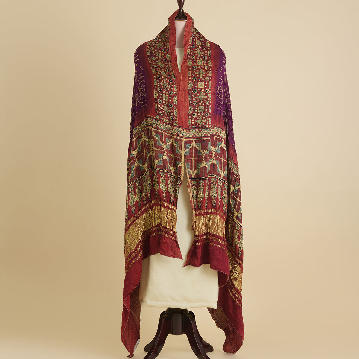 Rust Purple Gajji Silk Bandhej Ajrakh Dupatta
