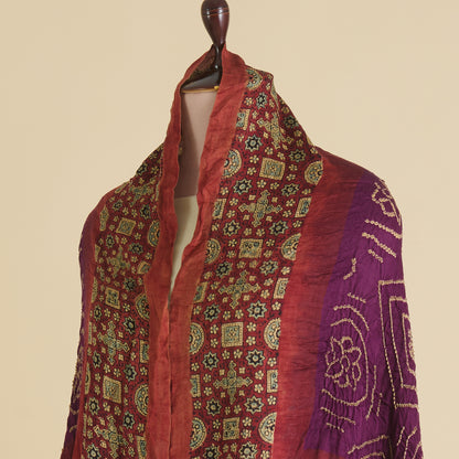 Rust Purple Gajji Silk Bandhej Ajrakh Dupatta