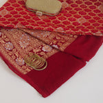 Red Maroon Georgette Bandhej Hand Woven Gold Geometric Dupatta