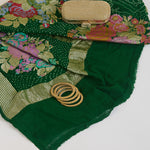 Bottle Green Georgette Bandhej Hand Woven Gold Border Dupatta