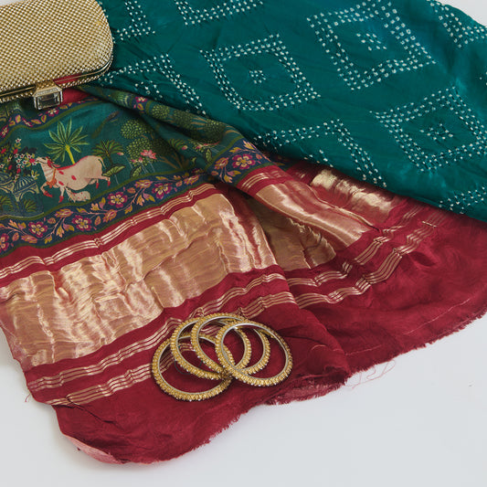 Rama Maroon Gaji Silk Bandhej Dupatta