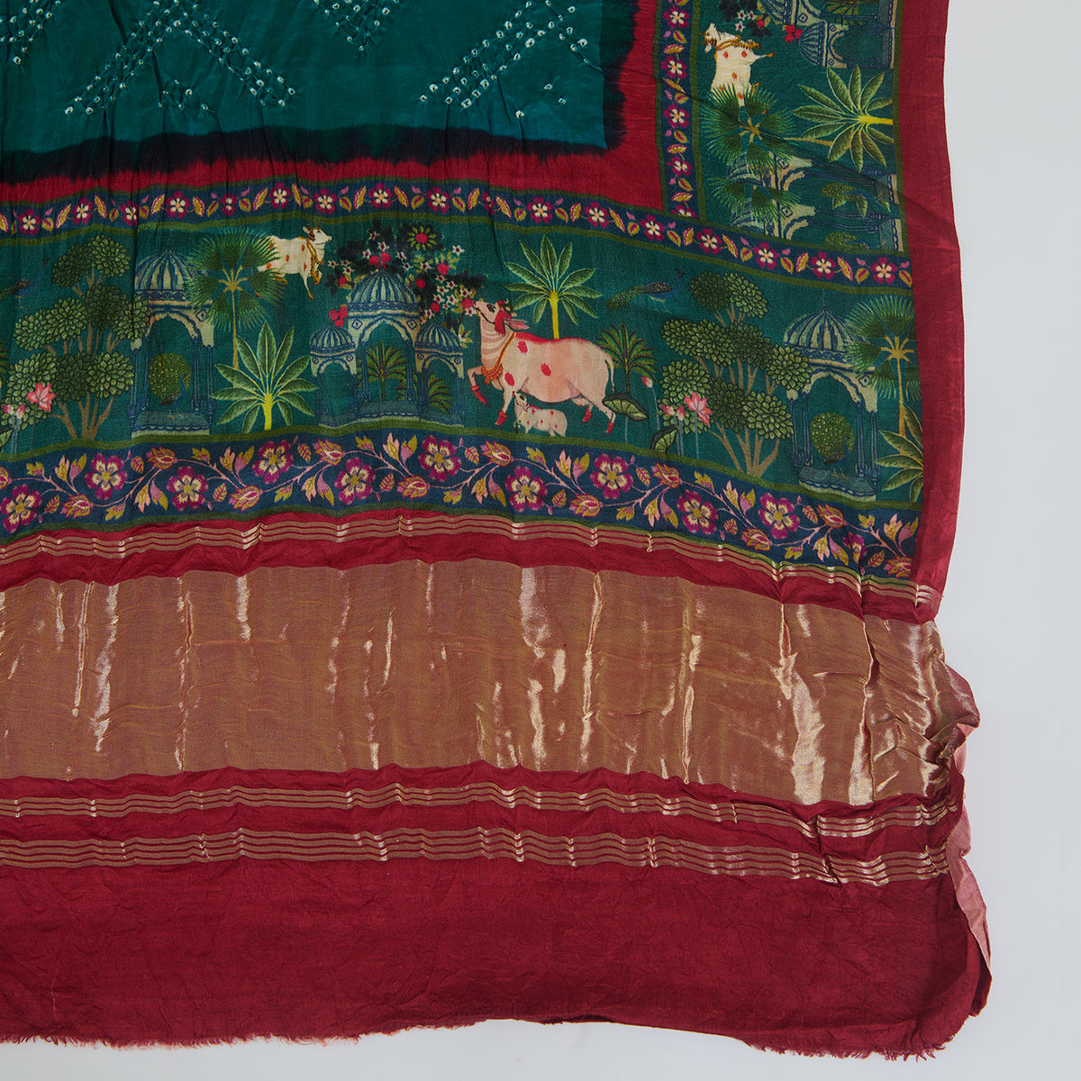 Rama Maroon Gaji Silk Bandhej Dupatta