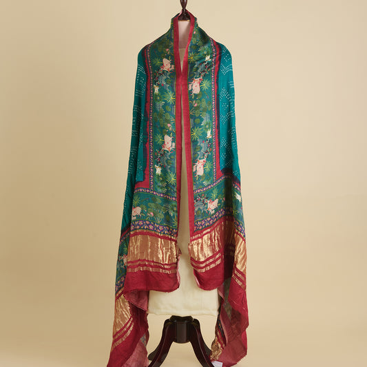 Rama Maroon Gaji Silk Bandhej Dupatta