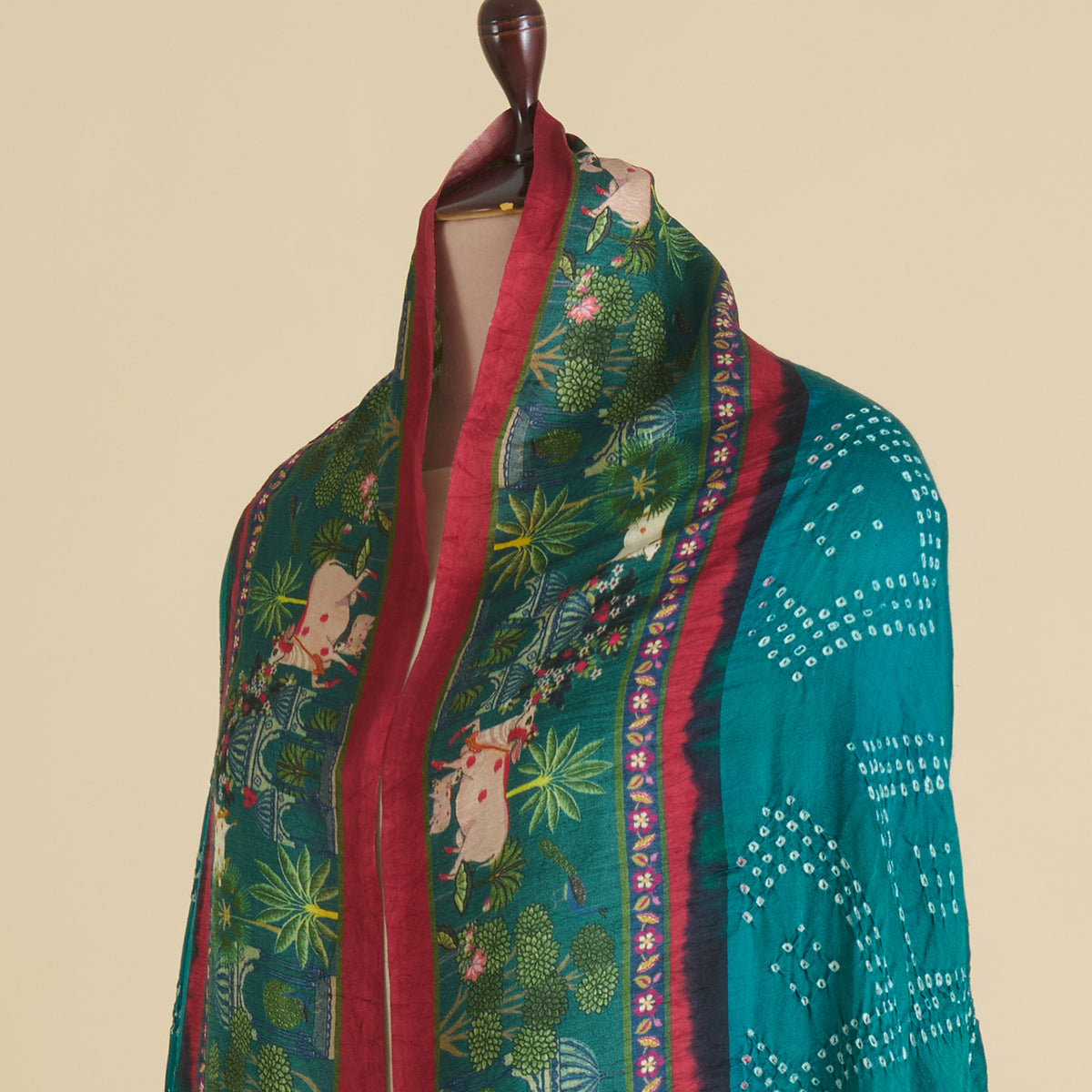 Rama Maroon Gaji Silk Bandhej Dupatta