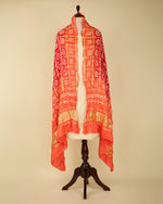 Red/Orange Cotton Silk Ikat Handloom Woven Fabric