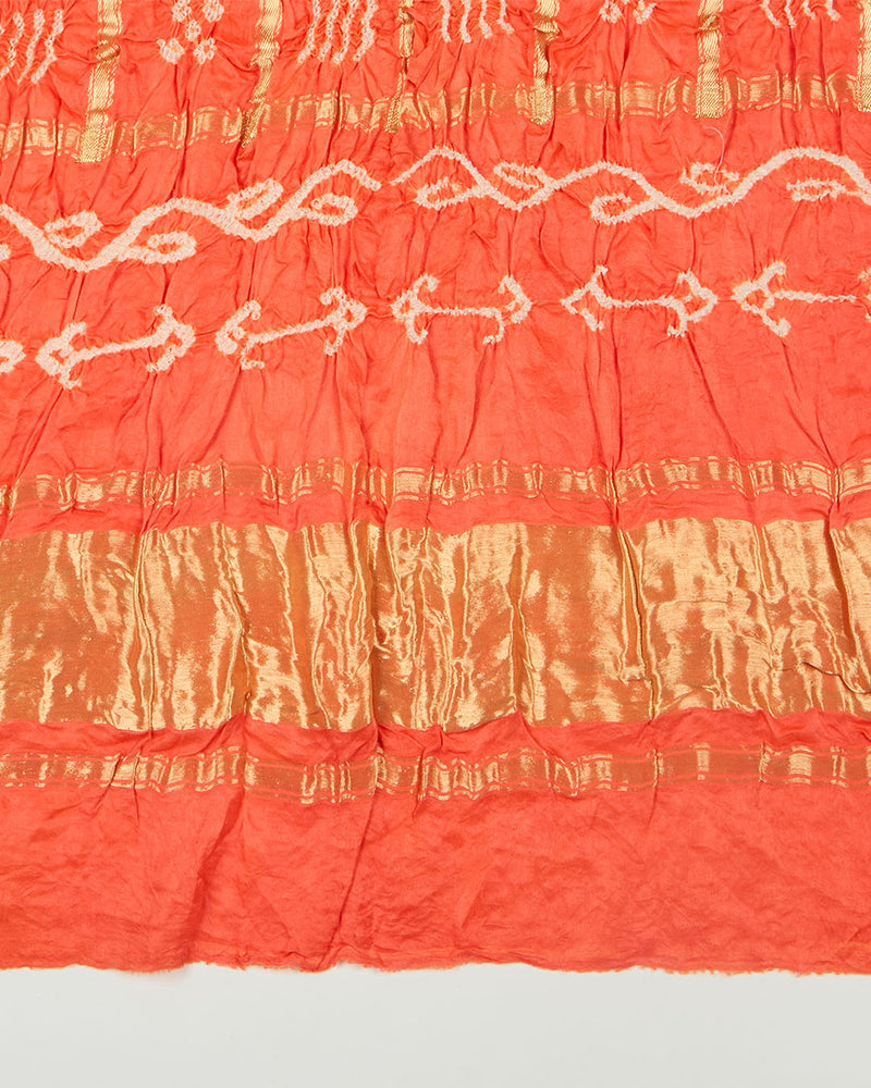 Red/Orange Cotton Silk Ikat Handloom Woven Fabric