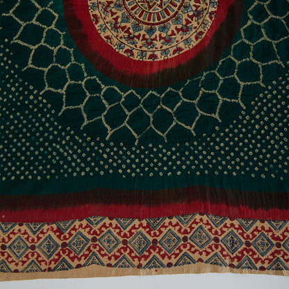 Turquoise Green Gajji Silk Bandhej Ajrak Dupatta