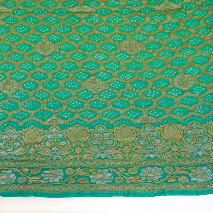 Turquoise Blue Georgette Bandhej Hand Woven Gold Geometric Dupatta