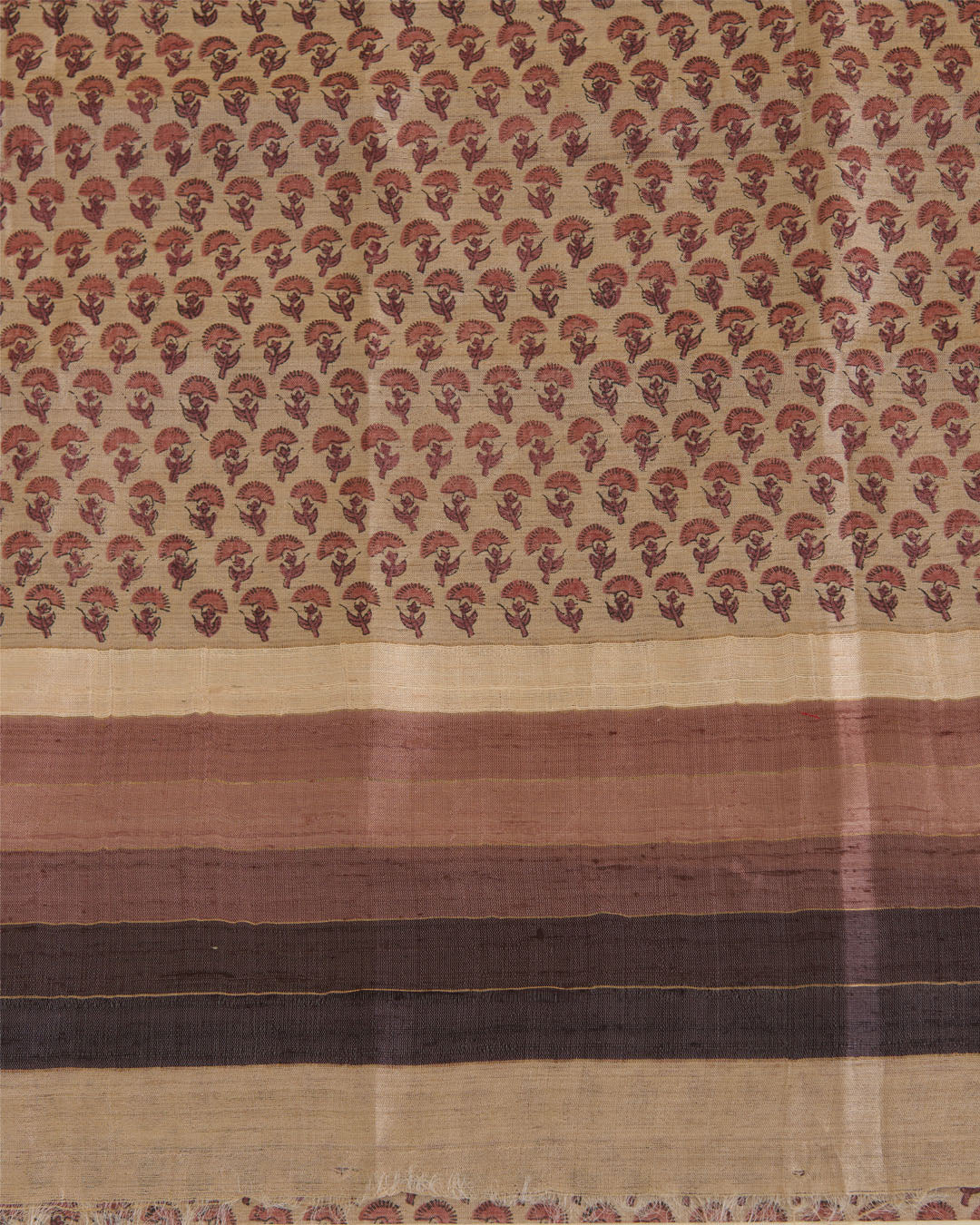 Beige Brown Ghicha Tussar Printed Suit Set with Dupatta