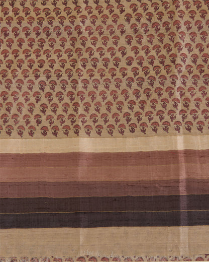Beige Brown Ghicha Tussar Printed Suit Set with Dupatta