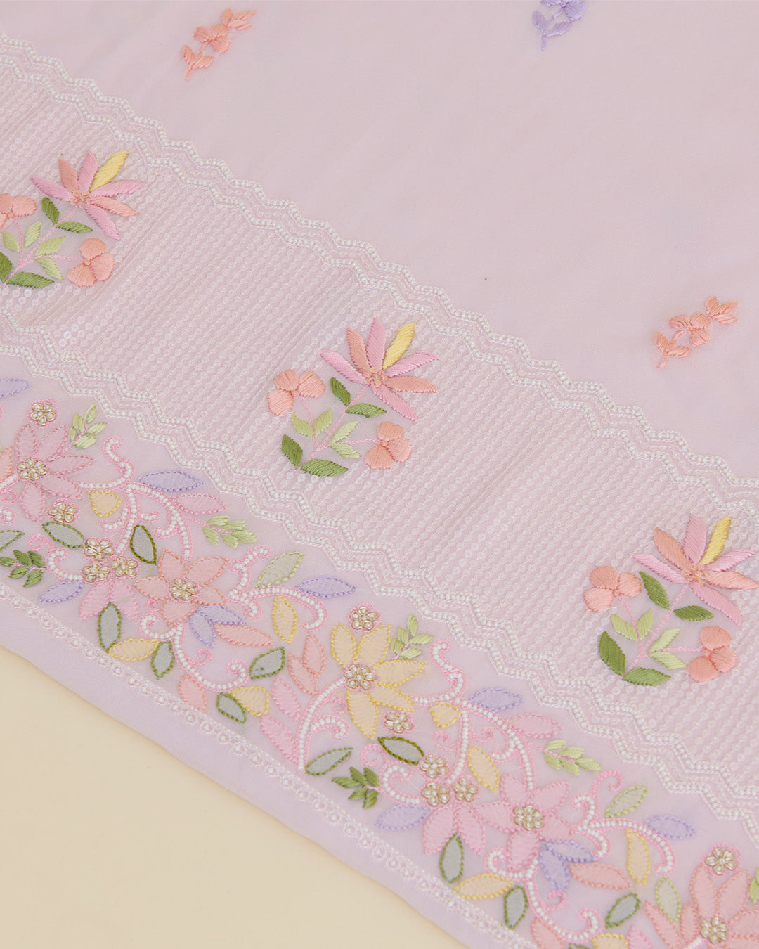 Baby Pink Viscose Georgette Kurta Set with Lucknowi & Parsi Embroidery