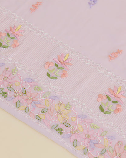 Baby Pink Viscose Georgette Kurta Set with Lucknowi & Parsi Embroidery