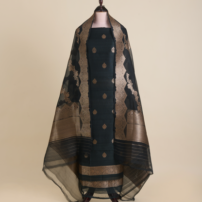 Black Gicha Tussar Hand Woven Kurta Set