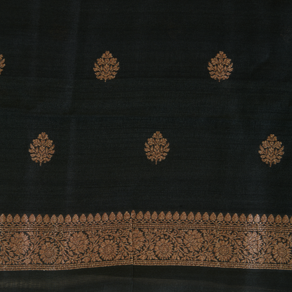Black Gicha Tussar Hand Woven Kurta Set