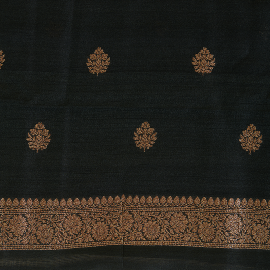 Black Gicha Tussar Hand Woven Kurta Set