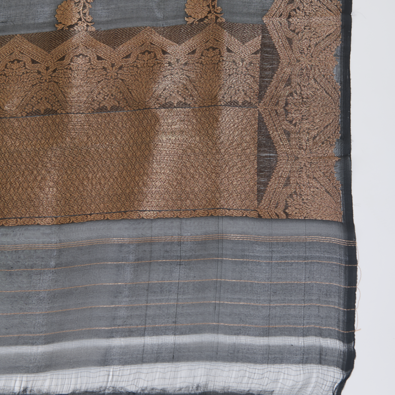 Black Gicha Tussar Hand Woven Kurta Set