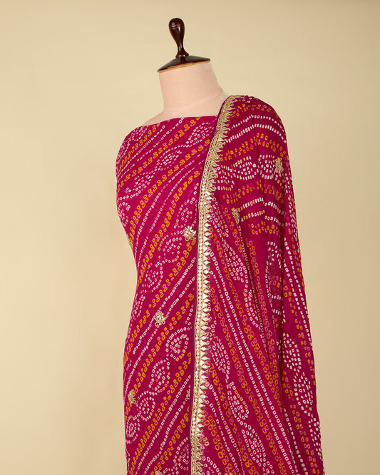 Magenta Pink Georgette Bandhej Suit with Dori & Gota Work