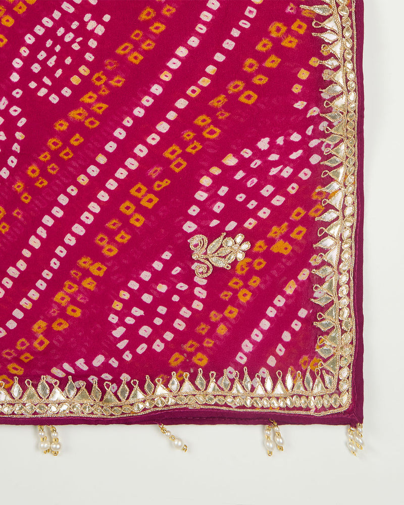 Magenta Pink Georgette Bandhej Suit with Dori & Gota Work
