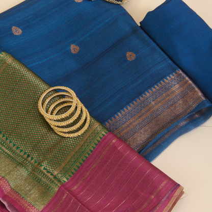 Midnight Blue Gicha Tussar Hand Woven Kurta Set
