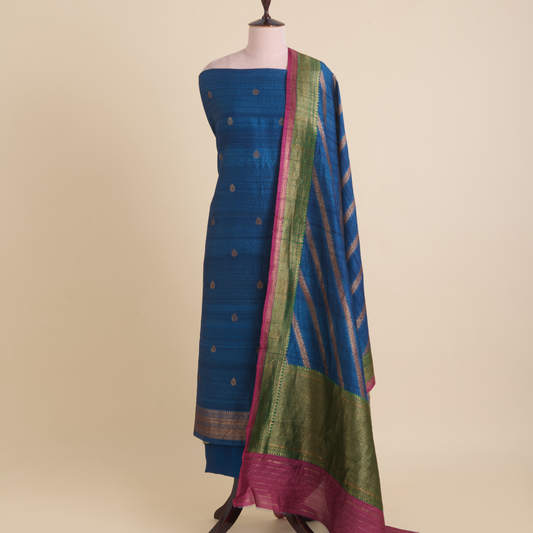 Midnight Blue Gicha Tussar Hand Woven Kurta Set