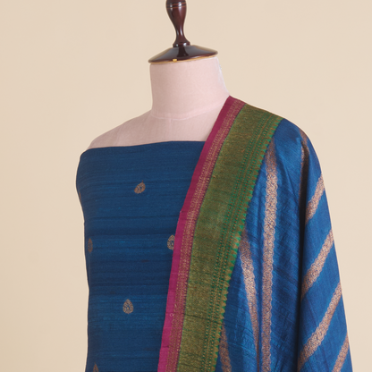 Midnight Blue Gicha Tussar Hand Woven Kurta Set