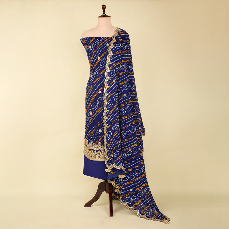 Navy Blue Georgette Bandhani Embroidered Suit with Dupatta