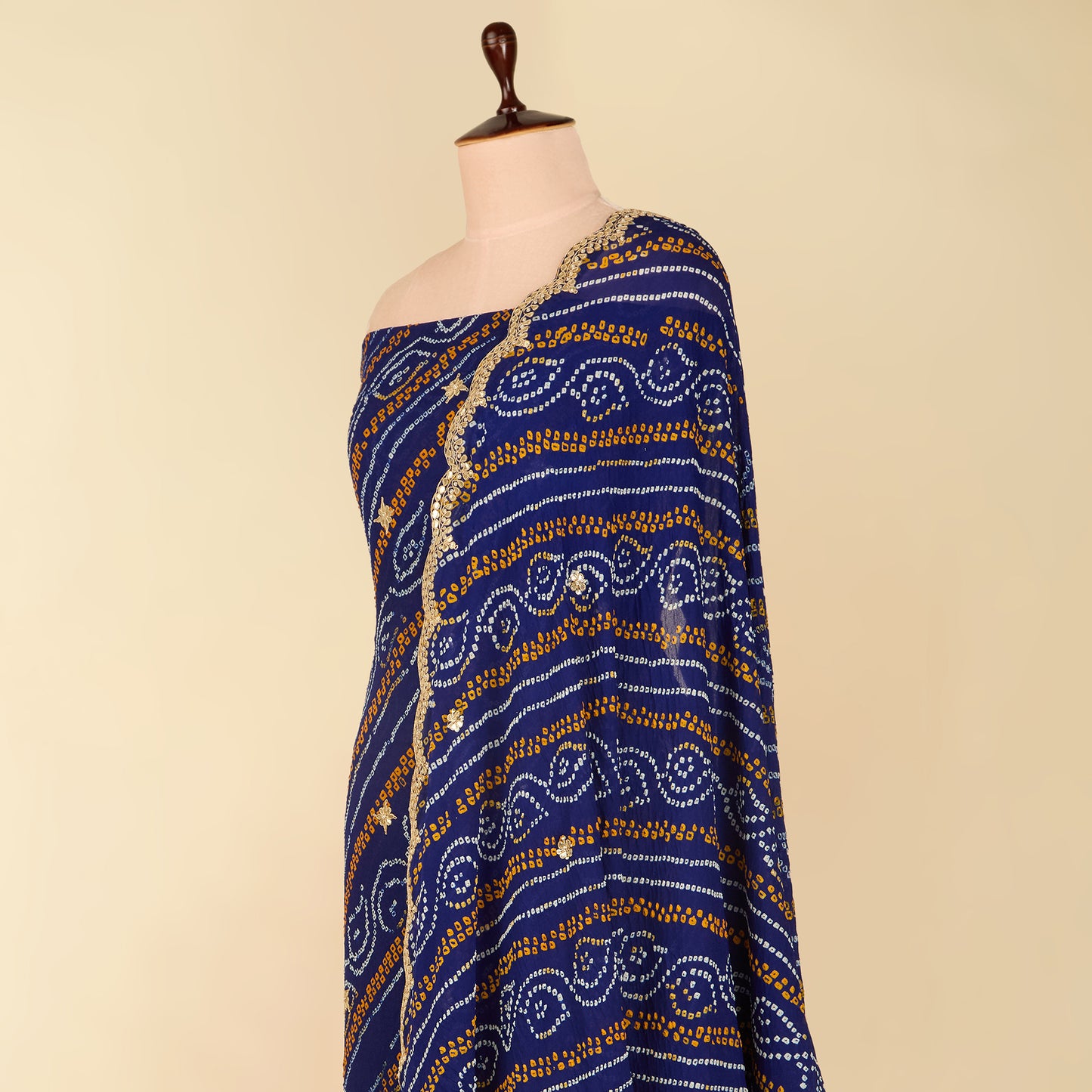 Navy Blue Georgette Bandhani Embroidered Suit with Dupatta