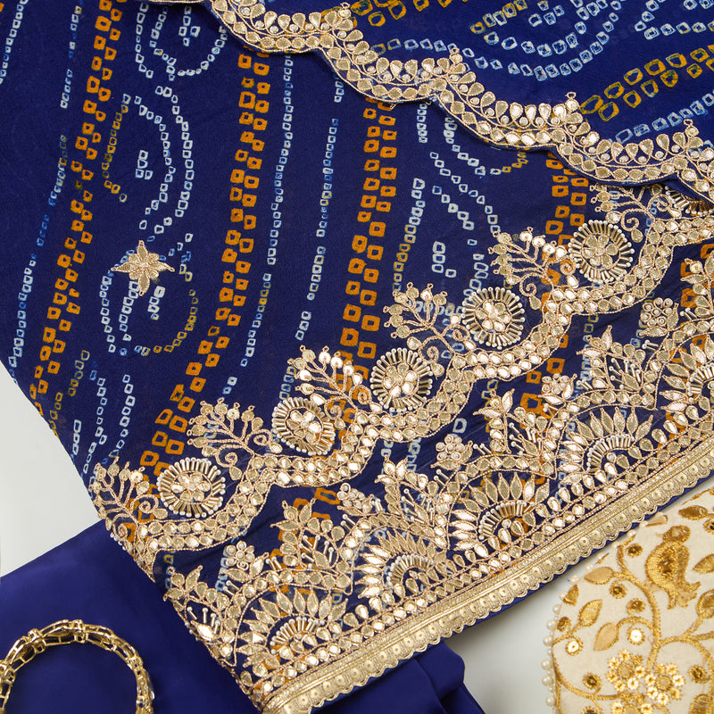Navy Blue Georgette Bandhani Embroidered Suit with Dupatta