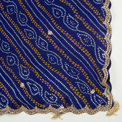 Navy Blue Georgette Bandhani Embroidered Suit with Dupatta