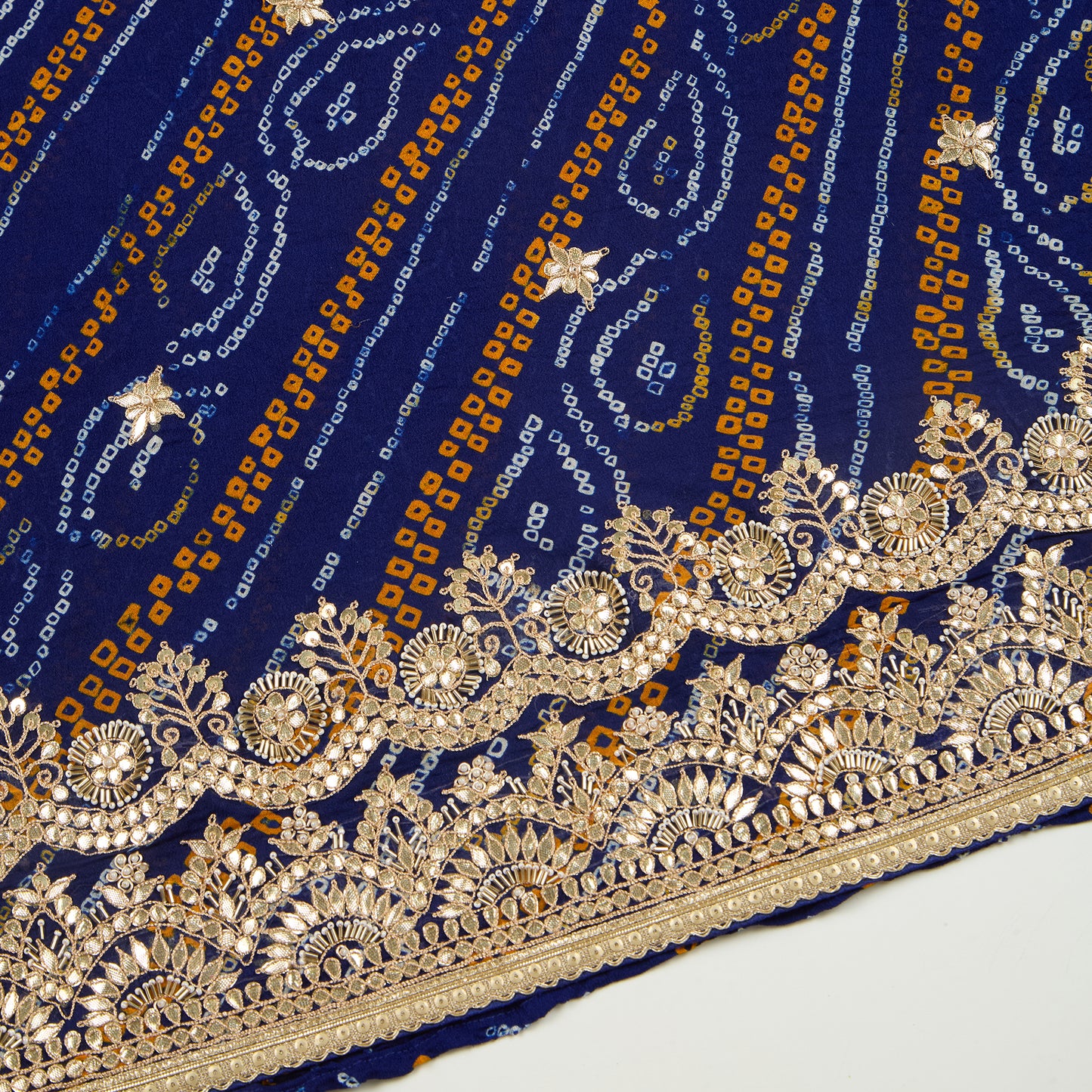 Navy Blue Georgette Bandhani Embroidered Suit with Dupatta