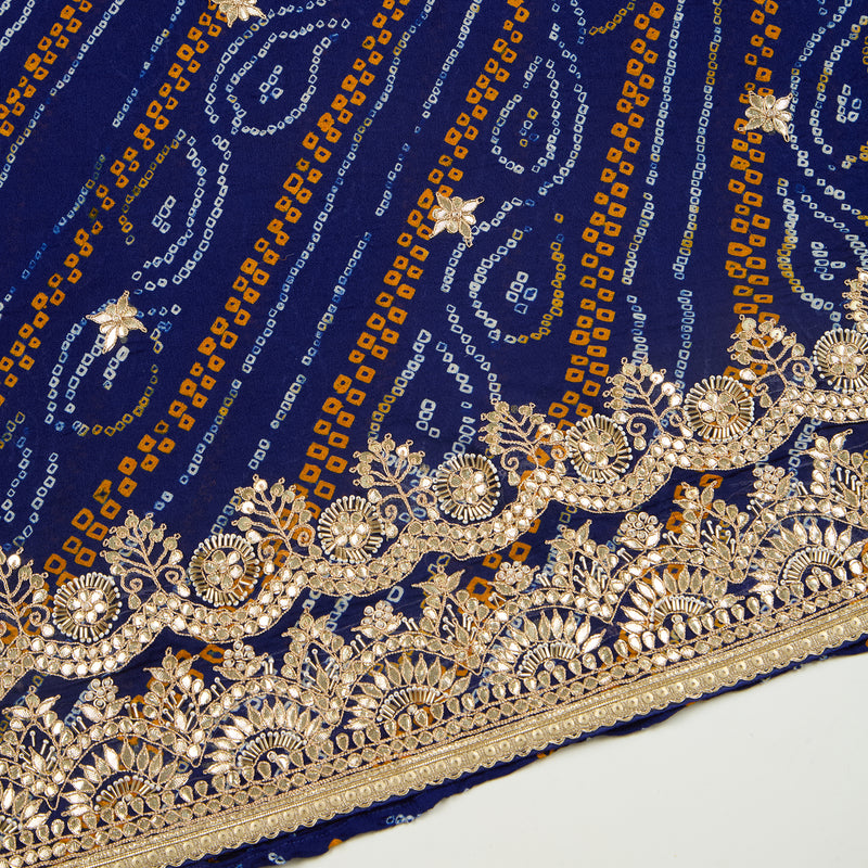 Navy Blue Georgette Bandhani Embroidered Suit with Dupatta