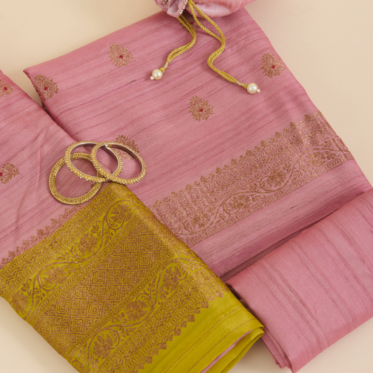 Peach Gicha Tussar Hand Woven Kurta Set with Dupatta