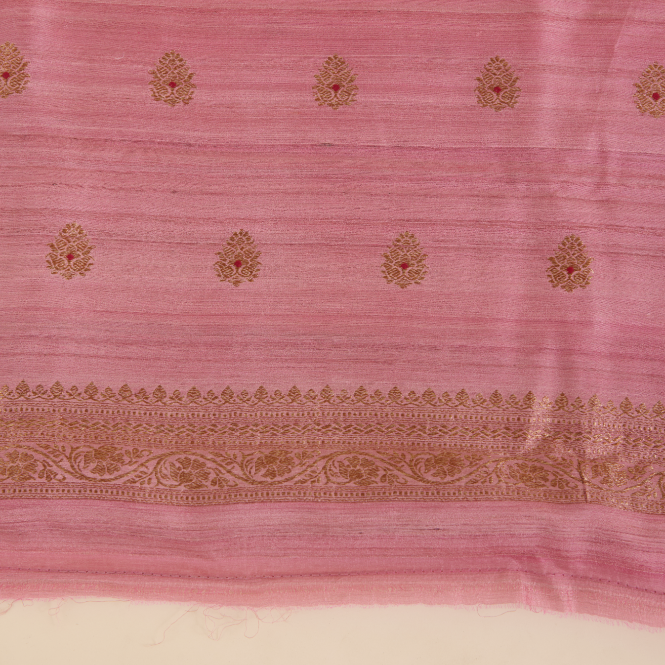 Peach Gicha Tussar Hand Woven Kurta Set with Dupatta